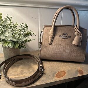 Coach Croc-Embossed Satchel in Taupe